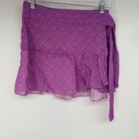 Vix Paula Hermanny Diane Ditsy Print Wrap Mini Skirt Women's Sze S Purple Ruffle - Picture 2 of 7